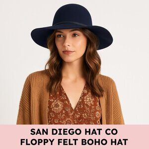 San Diego Hat Co Four Buttons Wool Felt Floppy Fedora Boho Navy O/S Fall Hat